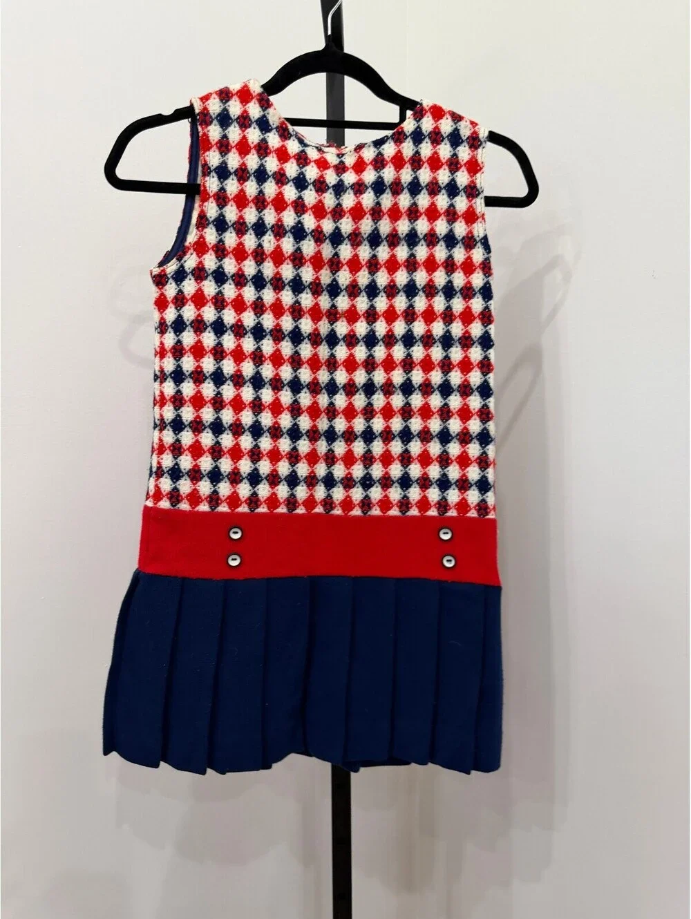 Playmore Girls Size 12 Sleeveless Red, White, and Blue Pleated Dress